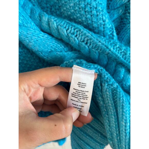 Talbots Balloon Sleeve Cable Knit Sweater Cyan Blue Size 2X NWOT Wool Blend - Picture 5 of 6